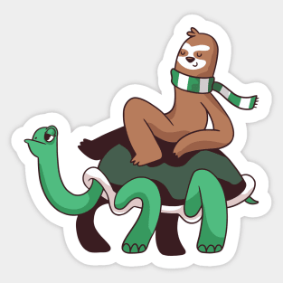 Funny Sloth Riding a Tortoise Turtle Sticker